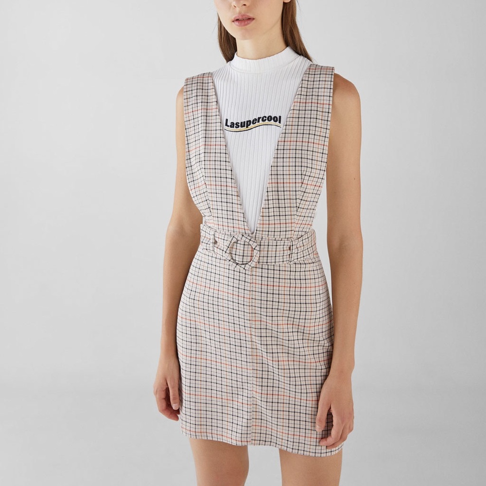 Bershka Plaid Jumper Dress
